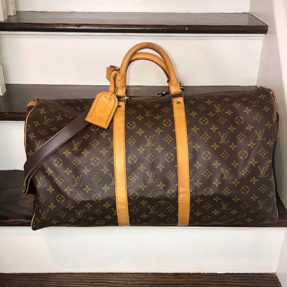LOUIS VUITTON Keepall LV55 Monogram Boston Travel Weekend Duffle Bag AUTHENTIC
